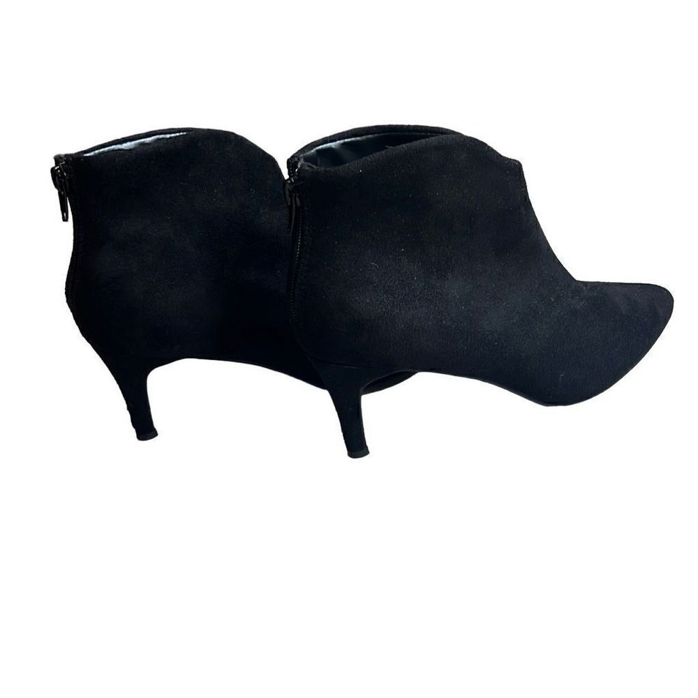 Halston Cairo Womens 6.5 Ankle Booties Boots Black‎ Suede Stiletto Heel Back Zip